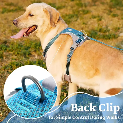 Vista 6 de Huntboo Arnés para perro sin tirones, chaleco totalmente reflectante con 2 clips para correa, sin estrangulamiento, ajustable, transpirable