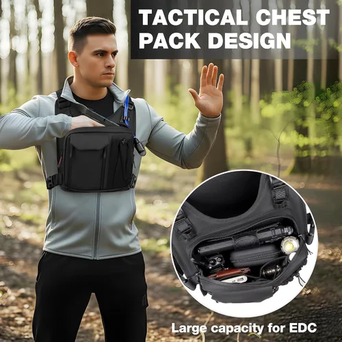 Vista 2 de JXFUKAL Chaleco para Correr, Mochila de Hidratación Ligera con Vejiga de Agua de 2L, Paquete de Hidratación Reflectante, Bolsa Táctica para el Pecho