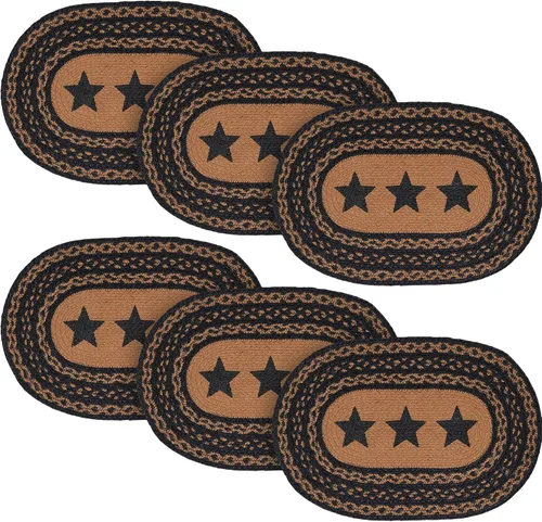 Vista 11 de VHC Brands Farmhouse Star - Mantel individual para mesa de comedor, yute trenzado, ovalado, negro tostado, 10 x 16 pulgadas
