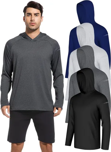 Vista 13 de Paquete de 4 camisetas de pesca con capucha UPF 50+ de manga larga para Gris claro-blanco-azul claro-gris profundo