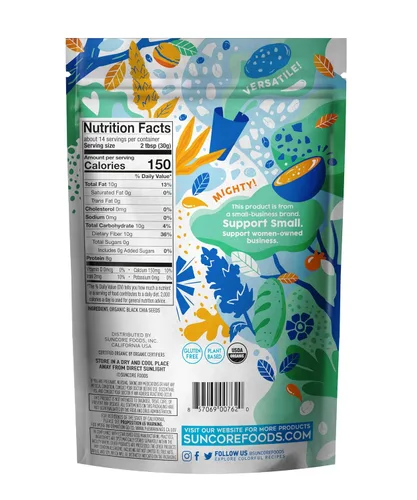 Vista 2 de Suncore Foods Semillas orgánicas de chía negra, 15 onzas, superalimentos, sin gluten USDA Organic, Plant-Based, Vegan, GMO-Free, Gels Easily, For