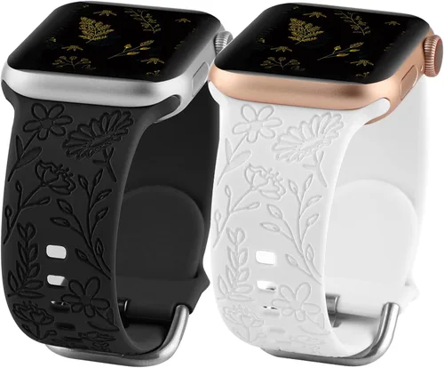 Vista 15 de Paquete de 2 correas deportivas grabadas con flores compatibles con correas de Apple Watch de 1.496 pulgadas, 1.575 pulgadas, 1.614 pulgadas