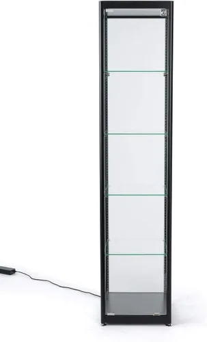 Vista 3 de Displays2go Torre de vidrio templado multinivel con iluminación - Negro (DCKDMT16B)