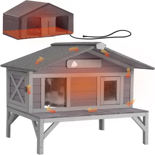 Vista 9 de GUTINNEEN Casa para Gatos de Exterior Climatizada Aislada con Calentador y Forro Térmico, Refugio Cálido de Invierno para Gatos Ferales Espacioso