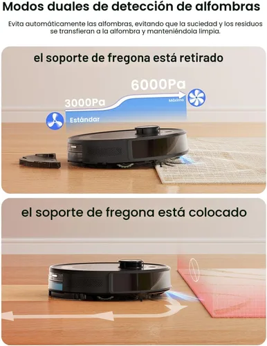 Vista 7 de Lefant LiDAR Robot Aspirador y Trapeador Combo, 75 días de autovaciado, 6000Pa potente Scution, mapeo de varios pisos, zonas prohibidas, 140 minutos