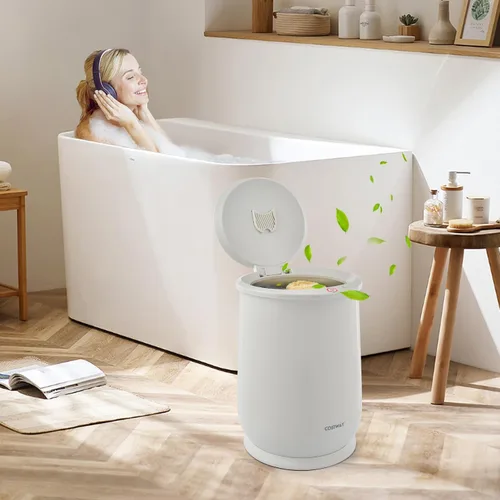 Vista 2 de COSTWAY - Calentador de toallas para baño, calentador grande de 21L con tapa abatible, cerradura de seguridad para niños, apagado automático de 1H