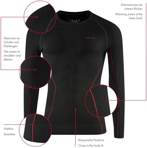 Vista 4 de FALKE Top de capa base de manga larga para hombre, ropa interior térmica, transpirable, secado rápido, nailon, 1 pieza