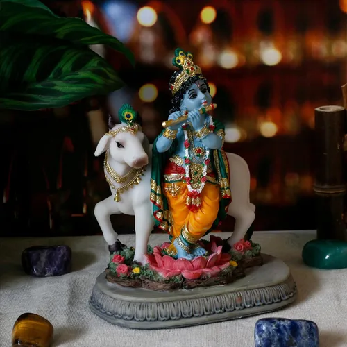 Vista 5 de alikiki Estatua hindú de Dios Señor Krishna – 5.7 pulgadas de alto, escultura de ídolo de la India Krishna, regalos para amigos indios, familia