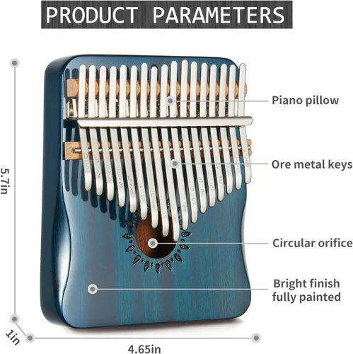 Vista 5 de AARVI Kalimba - Piano de pulgar de 17 teclas, piano portátil de dedo Mbira, regalos para niños y adultos principiantes (azul)