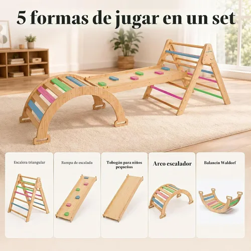 Vista 3 de Avenlur Hazel - Juego de triángulos Pikler 5 en 1, juguetes de escalada Triángulo y balancín