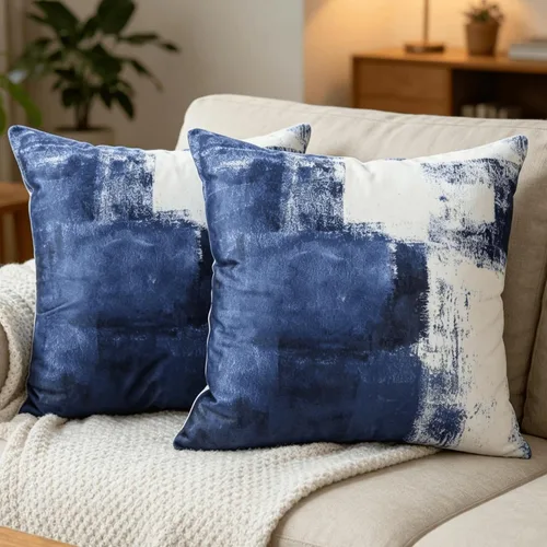 Vista 9 de OYIMUA Juego de 2 fundas de almohada azules de 18 x 18 pulgadas, modernas fundas de almohada abstractas azules y grises para sofá, fundas