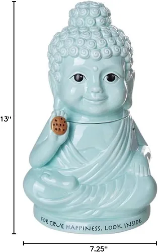 Vista 2 de Pacific Giftware Meditation Buddha Happiness Inside - Tarro de cerámica para galletas, decoración funcional de cocina, 8 pulgadas de alto