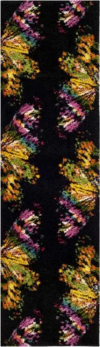 Vista 2 de SAFAVIEH Fiesta Shag Collection - Alfombra para pasillo, 2 pies 3 pulgadas x 8 pies, color negro y amarillo, diseño moderno, no desprende pelusa