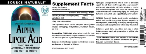 Vista 5 de ácido Lipoico Source Naturals Alpha, SN1433, 120, 1, 1
