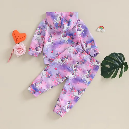 Vista 4 de Karwuiio Conjunto de 2 piezas para bebé recién nacido, sudadera con capucha y pantalones, ropa de otoño e invierno