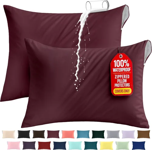 Vista 24 de Utopia Bedding Protector de almohada impermeable, con cremallera, paquete de 2, beige, estándar, funda de almohada a prueba de chinches, de 20 x 26