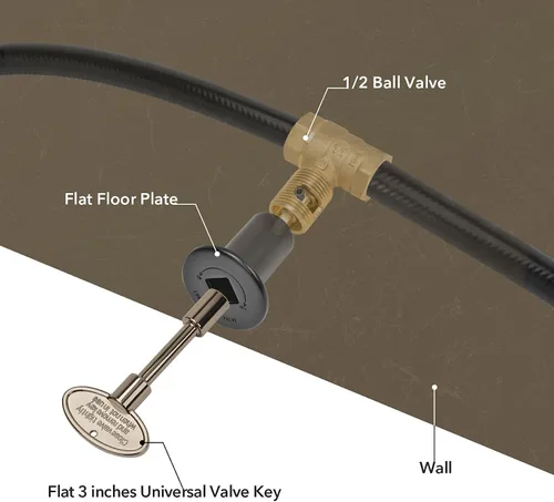 Vista 6 de Skyflame Kit de válvula de llave de gas recta de 1/2 pulgada para chimenea con brida con llave de 3 pulgadas y llave de 12 pulgadas
