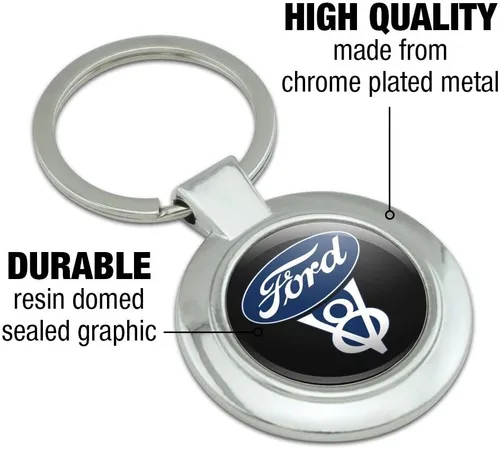 Vista 5 de GRAPHICS & MORE Ford Vintage V8 Logo Llavero Clase Redondo Cromo Plateado Metal, Cromado