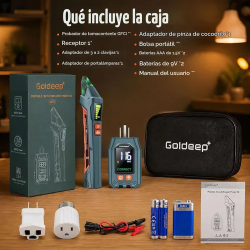 Vista 9 de Goldeep Circuit Breaker Finder, GFCI Outlet Tester with Digital LCD Display Vitality Orange