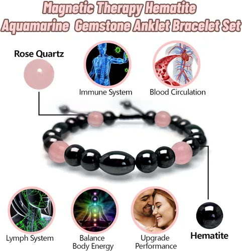 Vista 5 de Hion Paquete de 2 tobilleras de terapia magnética más 1 paquete de pulseras magnéticas para mujereshombres, alivio del dolor, ansiedad, atracción