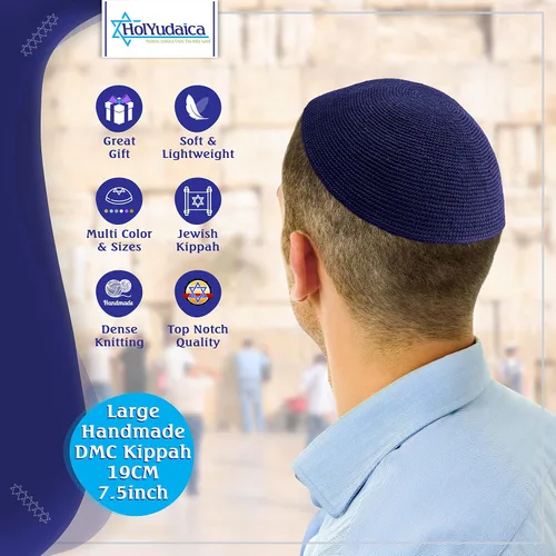 Vista 4 de Hecho a mano 100% algodón DMC hecho a mano Kipá sombrero de Israel, sombreros para hombres, sombrero Yarmulke, kipá para hombres y niños