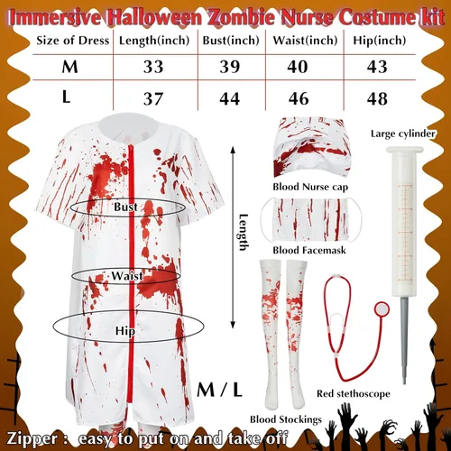 Vista 3 de Halloween Zombie Nurse Costumes Ladies Horror Nurse Costume Bloody Nurse Costume for Halloween Party Costume Accessory