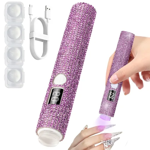 Vista 10 de Luz UV de mano para uñas de gel, lámpara de uñas UV con purpurina, mini lámpara de uñas de gel portátil inalámbrica para curado rápido, secador