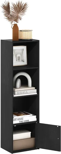 Vista 4 de Furinno Luder Estantería con armario de almacenamiento de 1 puerta, madera negra