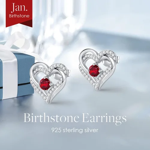 Vista 4 de Aretes CDE Forever Love Heart de plata de ley 925, chapados en oro rosa, con piedra de nacimiento de diciembre, circonita cúbica de calidad 5 A