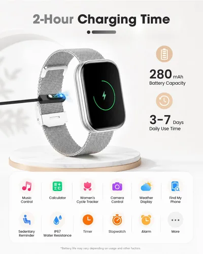Vista 8 de Reloj inteligente para mujer (respuesta de llamada/marcación), reloj inteligente con pantalla táctil de 1.75 pulgadas para Android iPhone, Plateado02