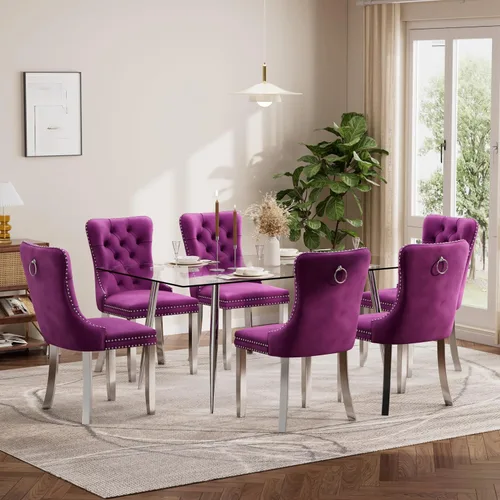 Vista 51 de Baysitone Juego de mesa de comedor de cristal de 51 pulgadas para 4, juego de 5 piezas de comedor moderno, mesa de cocina rectangular de vidrio