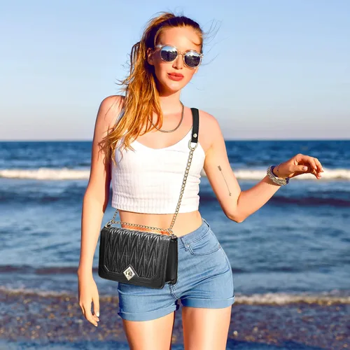 Vista 5 de Travistar Bolsos cruzados para mujer, bolsos pequeños de piel sintética, bolso de hombro, bolso de noche, bolsos acolchados con correa de cadena