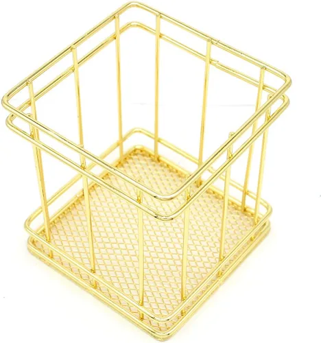 Vista 2 de Gullor Soporte cuadrado para lápices, organizador de escritorio de metal, soporte para brochas de maquillaje, taza de lápices, cobre, dorado