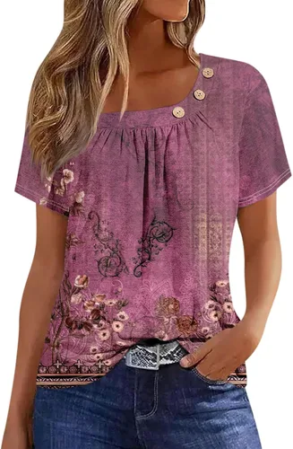 Vista 10 de Camisetas de manga corta con cuello cuadrado para mujer, blusas de trabajo informales de verano, tallas S-3XL