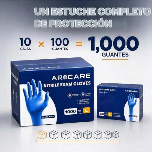 Vista 6 de AroCare Guantes de nitrilo, guantes desechables, cómodos, sin polvo, sin látex, 100-1000 guantes