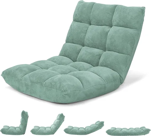 Vista 13 de Giantex Silla plegable de suelo con soporte para el respaldo, 14 posiciones ajustables, cama acolchada, sillón reclinable, sillas de video para Negro