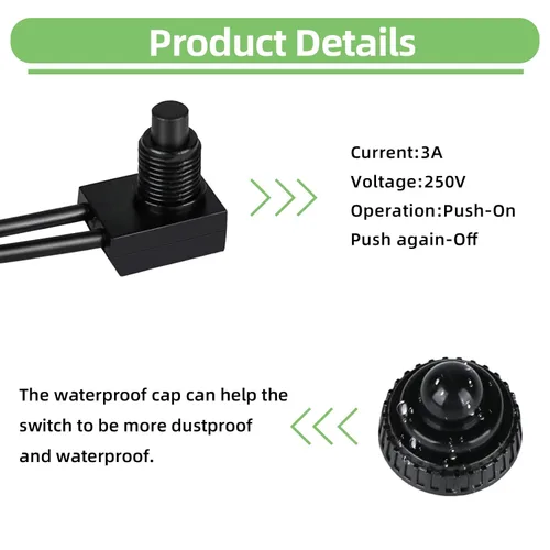 Vista 5 de Paquete de 2 interruptores de botón impermeables IP67, 12V CC 3A Negro