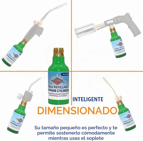 Vista 3 de Flame King Tanque cilíndrico de propano recargable vacío de 1/4 lb - Reutilizable y transportable - Opción de recarga segura y legal - Válvula
