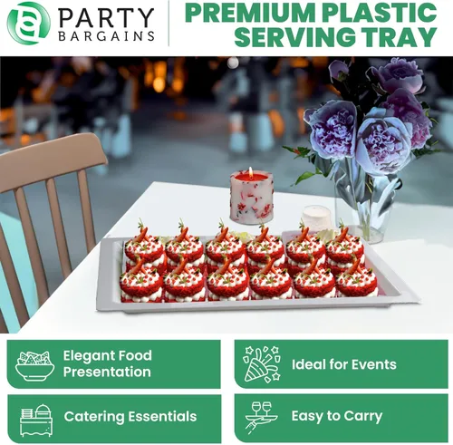 Vista 5 de PARTY BARGAINS Bandejas de plástico para servir de 16 x 11 pulgadas, paquete de 8 bandejas desechables de plástico blanco, ideales para bodas, bufés