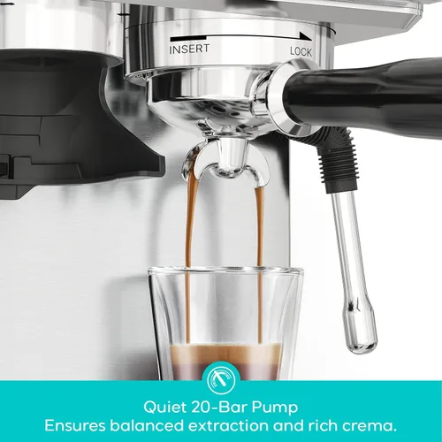 Vista 6 de CASABREWS MARENZA Máquina de café expreso con molinillo integrado y varita Plateado