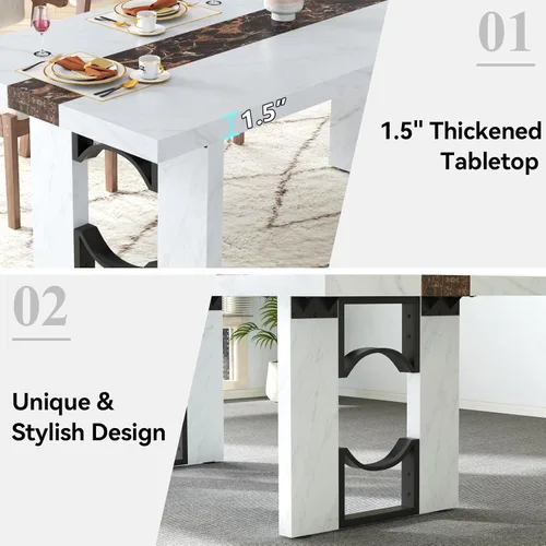 Vista 13 de Mesa de comedor de 71 pulgadas para 6-8 personas, mesa de cocina rectangular grande con mesa de color mármol, mesa de comedor lujosa de 6 pies
