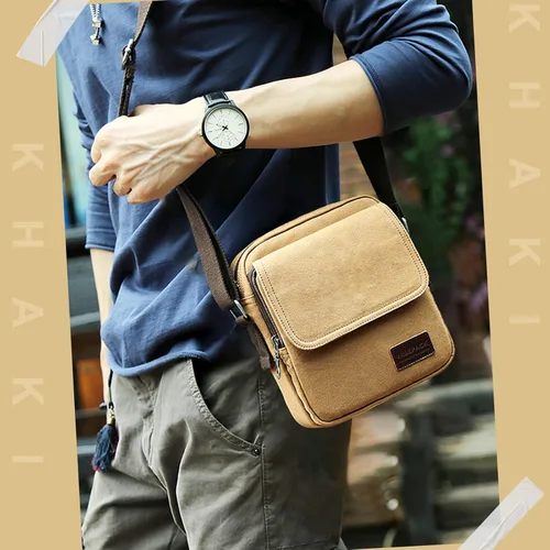 Vista 2 de Bolso cruzado para hombre bolso lateral para hombre bolso de hombro para hombres y mujeres pequeño bolso de mensajero de lona para teléfono