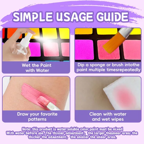 Vista 3 de Kit de pintura facial para niños, paleta de pintura facial no tóxica activada por agua, kit de maquillaje de pintura facial con plantillas