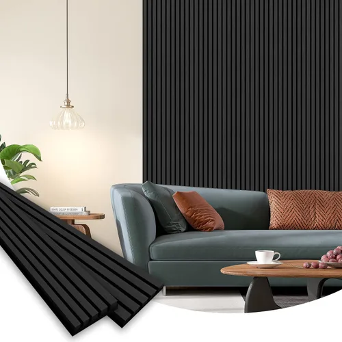 Vista 13 de SMARTSTANDARD Paneles acústicos de listones de madera de muestra, panel de pared de listones de madera insonorizado, nogal, paquete de muestra