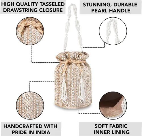 Vista 2 de Aheli Indian Potli - Bolso de noche para mujer, bolso de mano étnico para novia con cordón