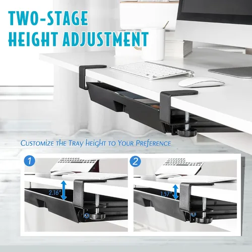Vista 4 de EHO Cajón de almacenamiento deslizante debajo del escritorio, organizador extraíble grande de 20" x 11.8" con abrazadera y altura ajustable, bandeja