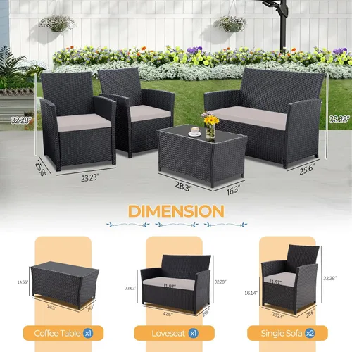 Vista 10 de FHFO Juego de muebles de patio de 4 piezas, juego de sofá seccional