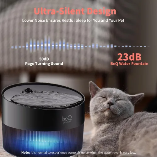 Vista 3 de beQ Fuente de agua para gatos, dispensador de agua ultra silencioso para mascotas, sin BPA, nivel de agua visible, adecuado para gatos, perros
