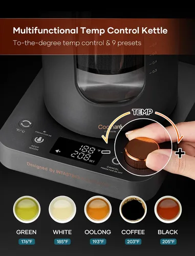 Vista 3 de Tetera eléctrica, INTASTING - Tetera eléctrica de vidrio con infusor de té y control preciso de temperatura, 1200W de calentamiento rápido, sin BPA