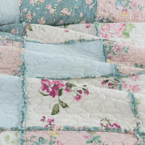 Vista 6 de Chezmoi Collection Abbi - Juego de edredón de 2 piezas con diseño shabby chic, edredón de algodón prelavado con estampado floral, sábanas con diseño